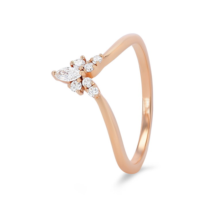Contour Marquise and Round Diamond Wedding Band In White Gold 14K