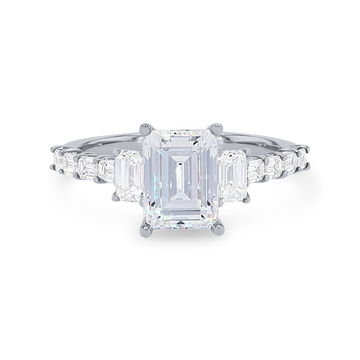 Three Stone Emerald Diamond Baguette Engagement Setting In White Gold 14K