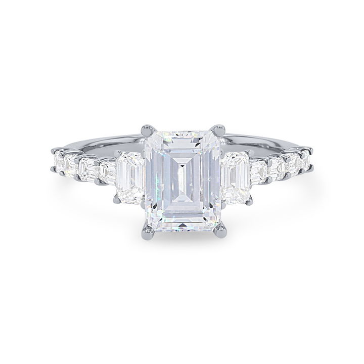 Three Stone Emerald Diamond Baguette Engagement Setting In White Gold 14K