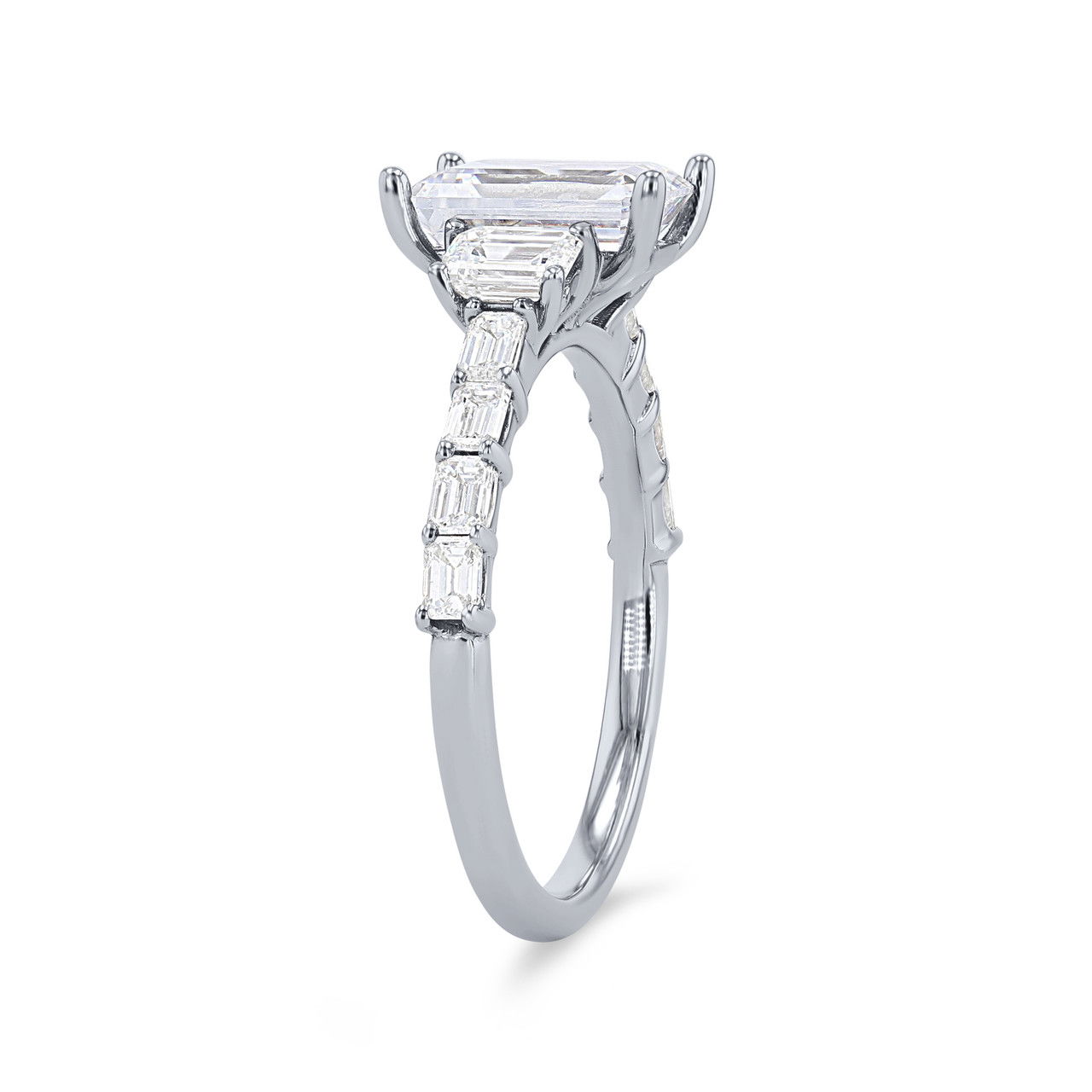 Three Stone Emerald Diamond Baguette Engagement Setting