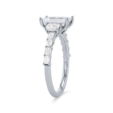 Three Stone Emerald Diamond Baguette Engagement Setting In White Gold 14K