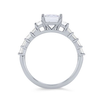 Three Stone Emerald Diamond Baguette Engagement Setting In White Gold 14K