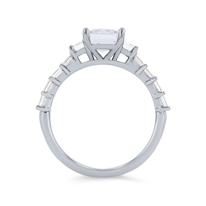 Three Stone Emerald Diamond Baguette Engagement Setting In White Gold 14K