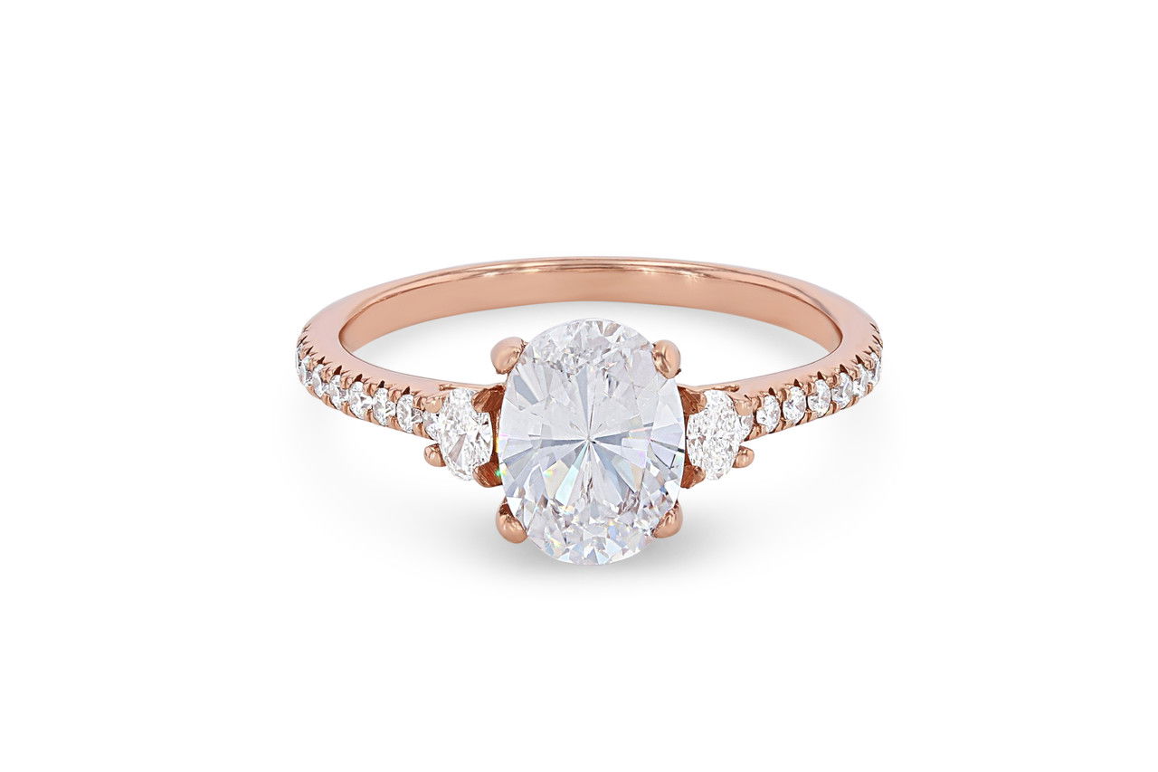 Petite Three Stone Oval Diamond Pave Engagement Setting