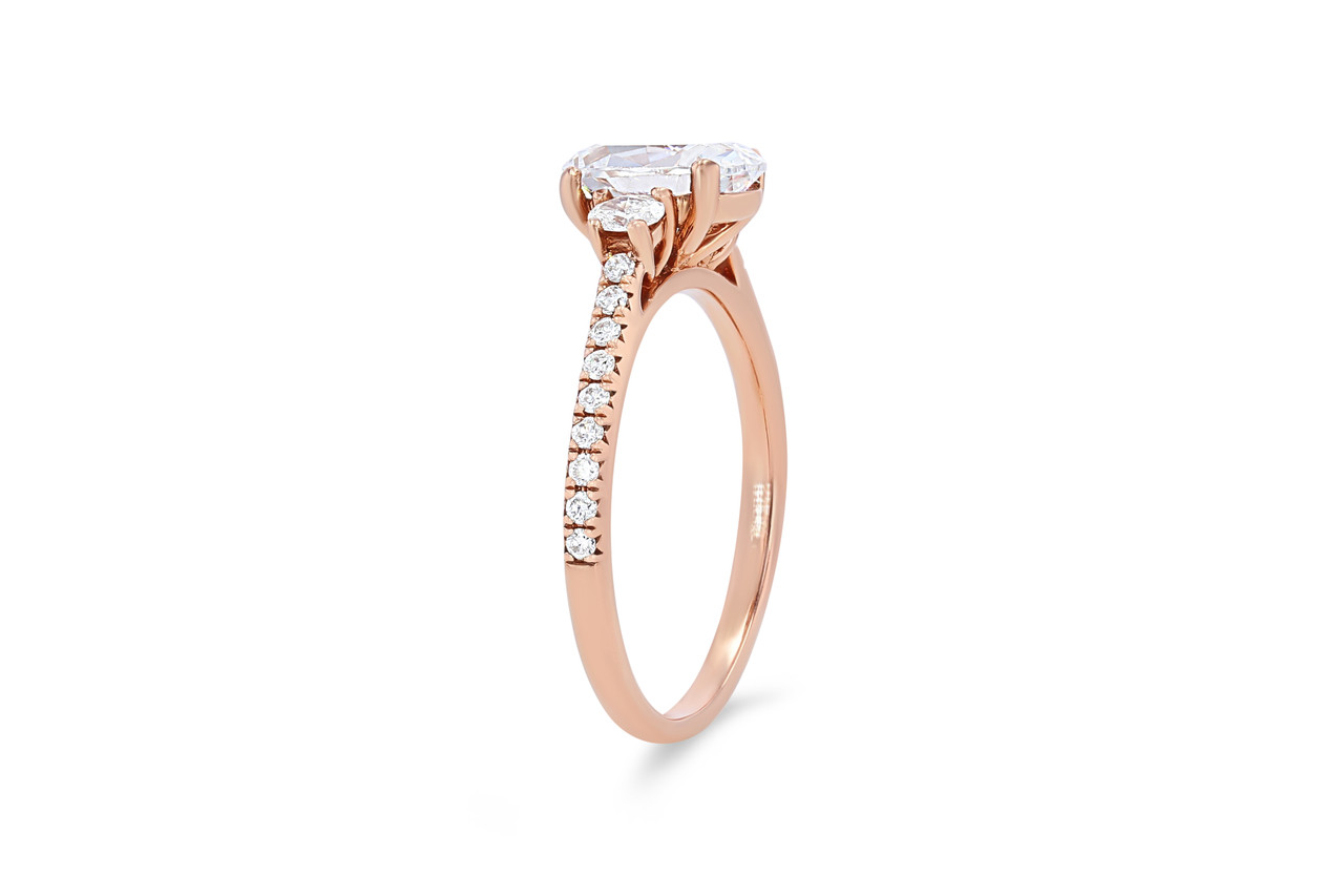 Petite Three Stone Oval Diamond Pave Engagement Setting