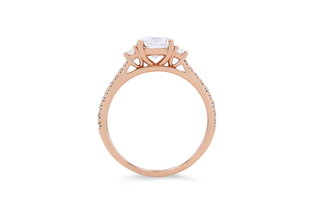 Petite Three Stone Oval Diamond Pave Engagement Setting