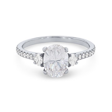 Petite Three Stone Oval Diamond Pave Engagement Setting In Platinum