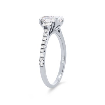 Petite Three Stone Oval Diamond Pave Engagement Setting In Platinum
