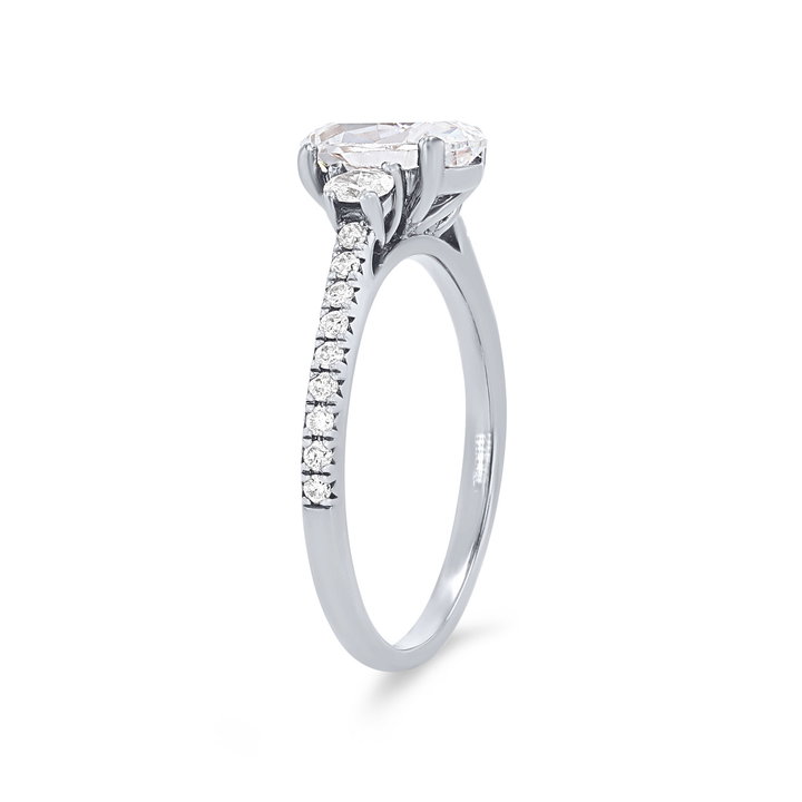 Petite Three Stone Oval Diamond Pave Engagement Setting In Platinum