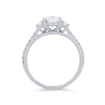 Petite Three Stone Oval Diamond Pave Engagement Setting In Platinum