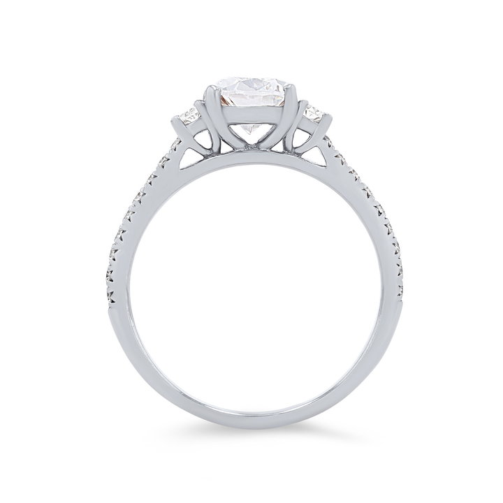 Petite Three Stone Oval Diamond Pave Engagement Setting In Platinum