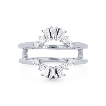 Contour Baguette and Round Diamond Ring Guard In White Gold 14K
