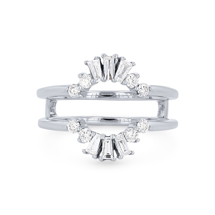 Contour Baguette and Round Diamond Ring Guard In White Gold 14K