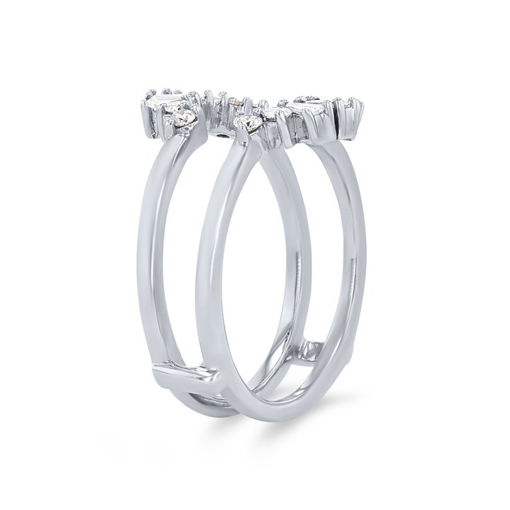 Contour Baguette and Round Diamond Ring Guard In White Gold 14K