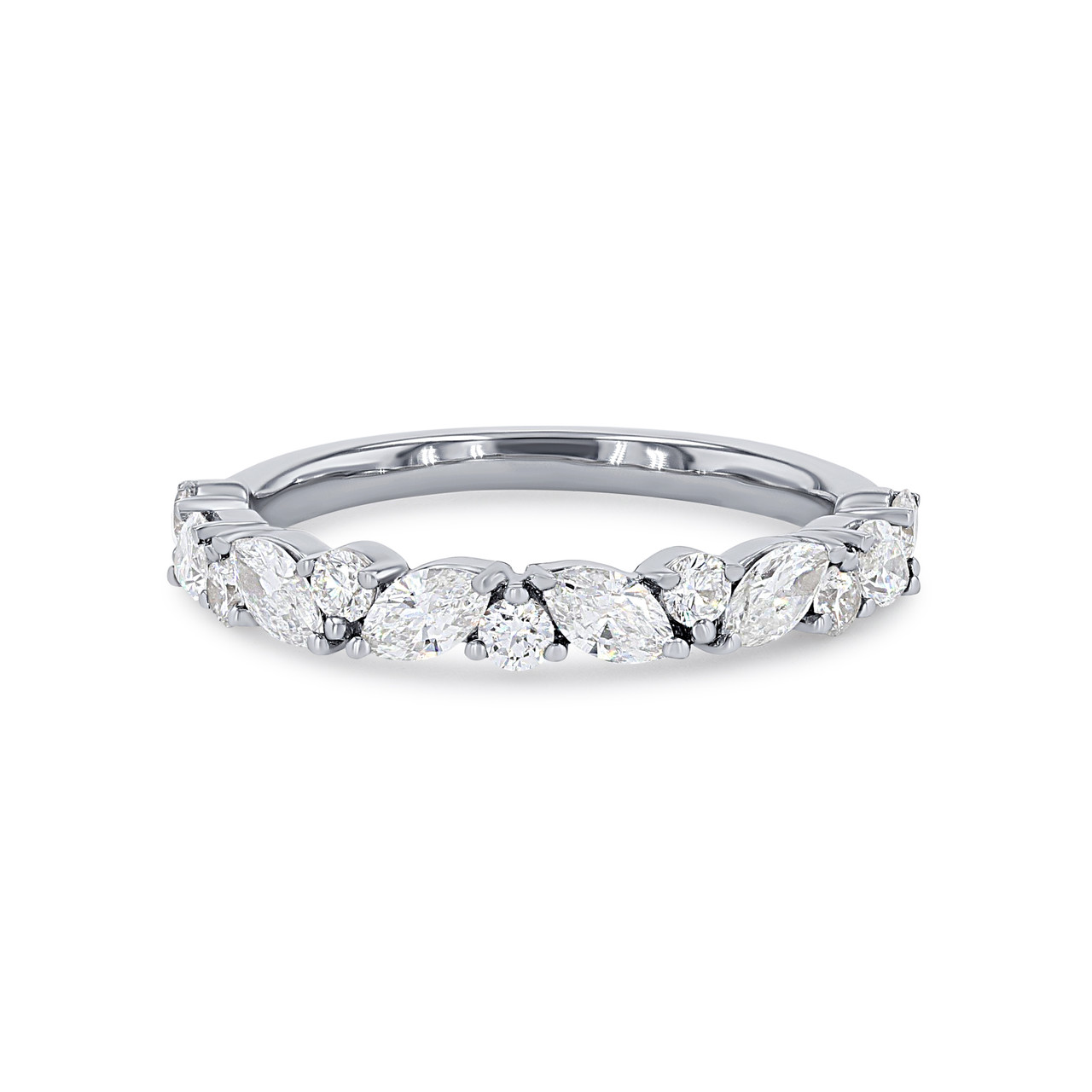 Floral Alternating Marquise and Round Wedding Band