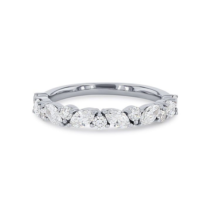 Platinum Floral Alternating Marquise and Round Wedding Band