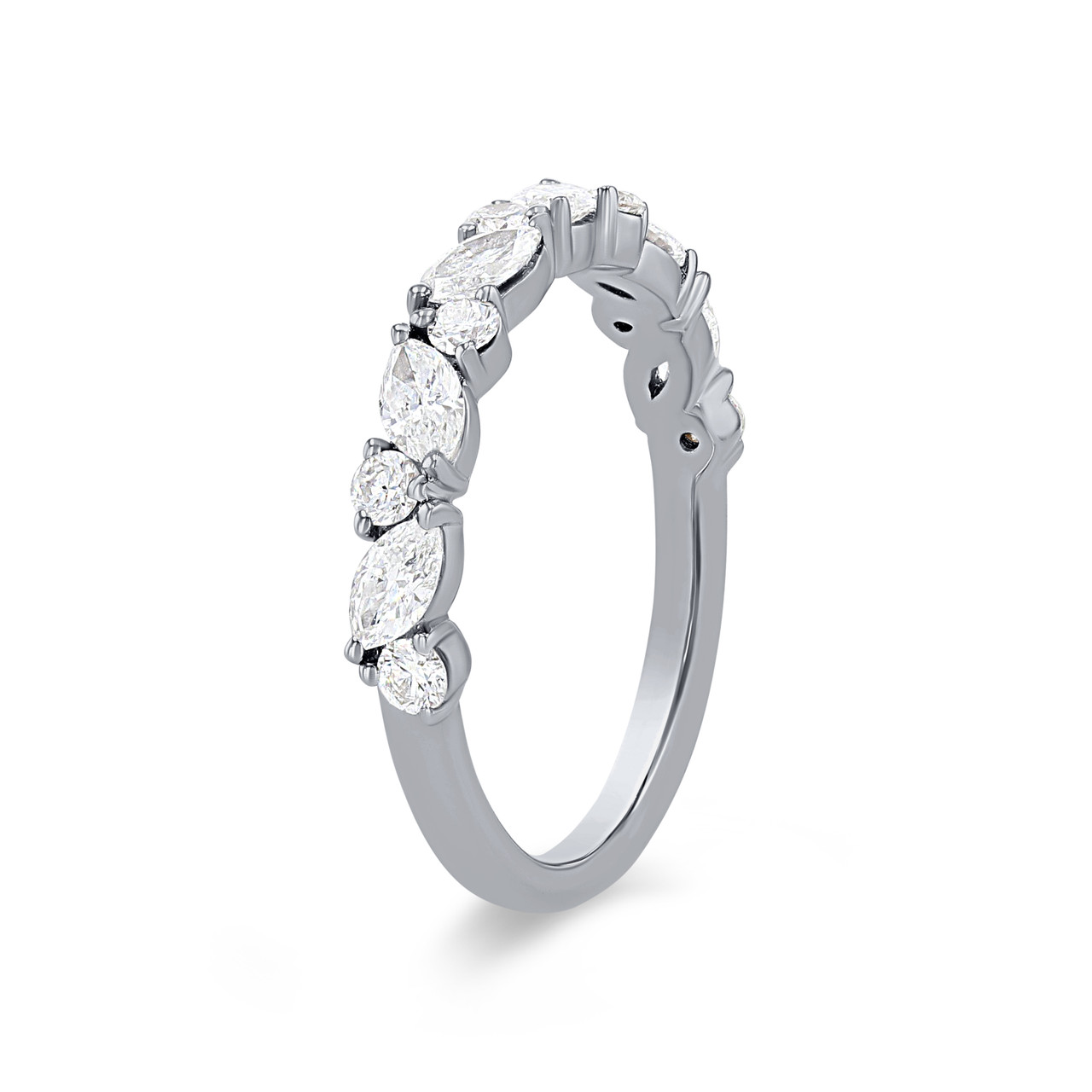 Floral Alternating Marquise and Round Wedding Band