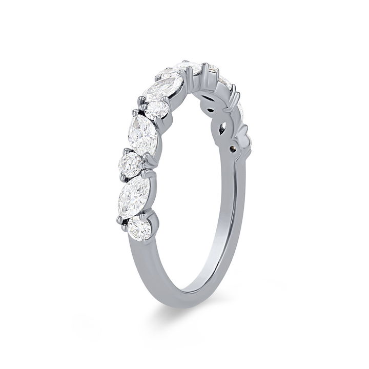 Platinum Floral Alternating Marquise and Round Wedding Band