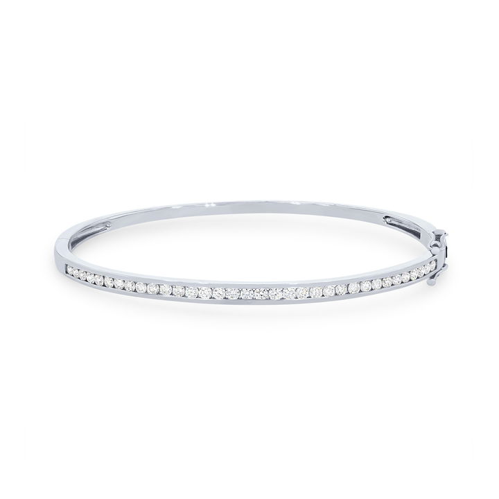 Diamond Channel Bangle Bracelet In White Gold 14K