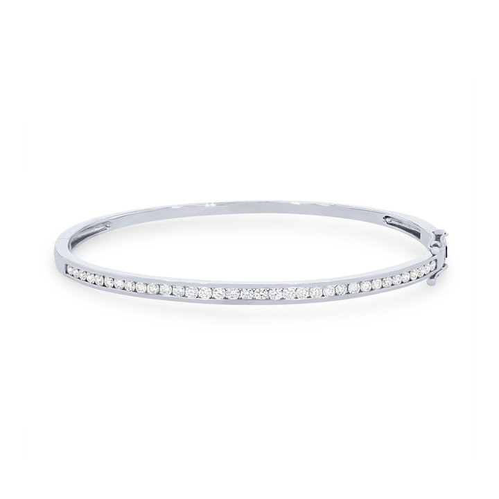 Diamond Channel Bangle Bracelet In Solid 14K White Gold