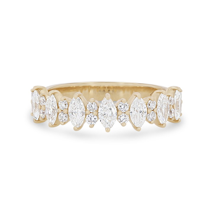 Alternating Vertical Marquise and Round Diamond Wedding Band In White Gold 14K