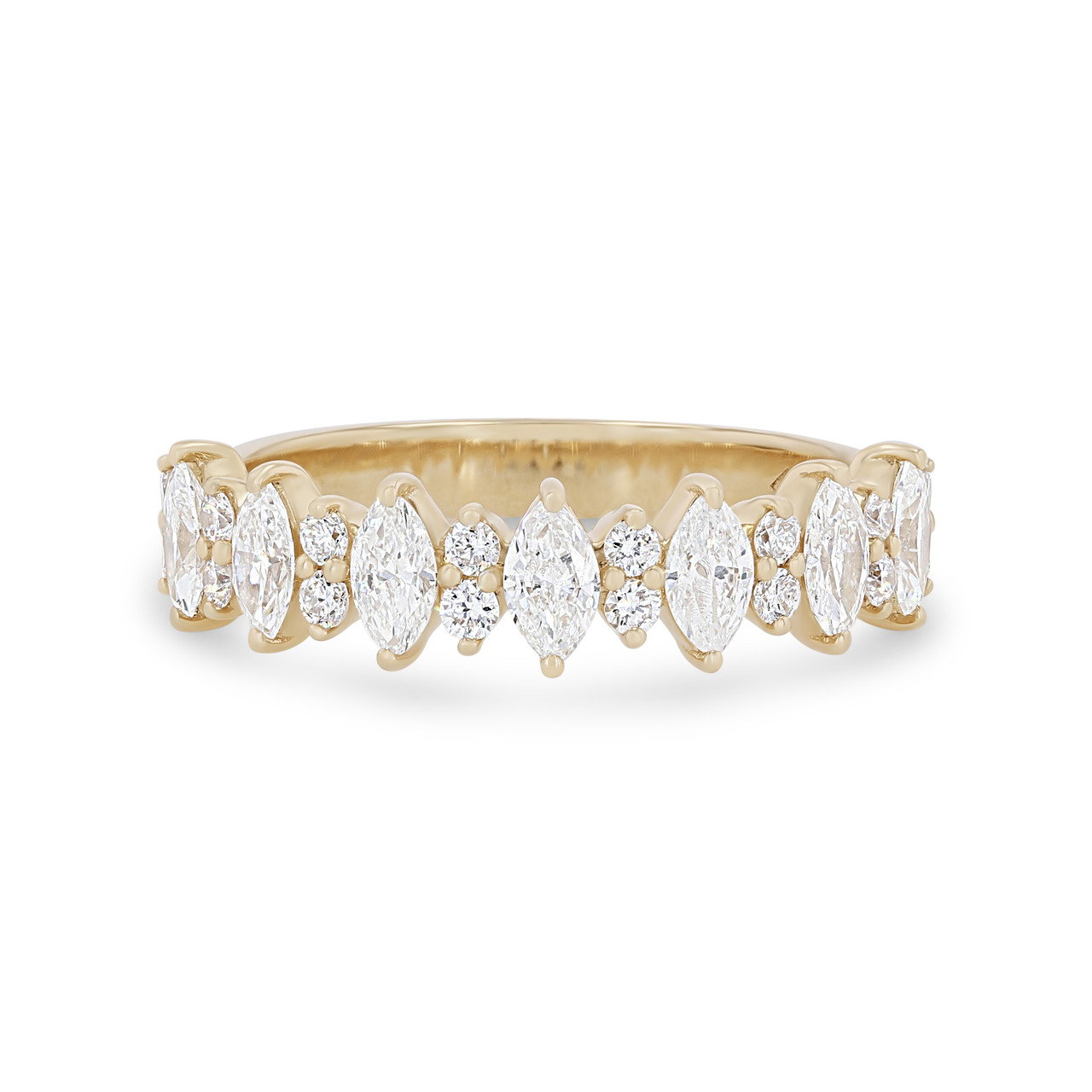 Alternating Vertical Marquise and Round Diamond Wedding Band
