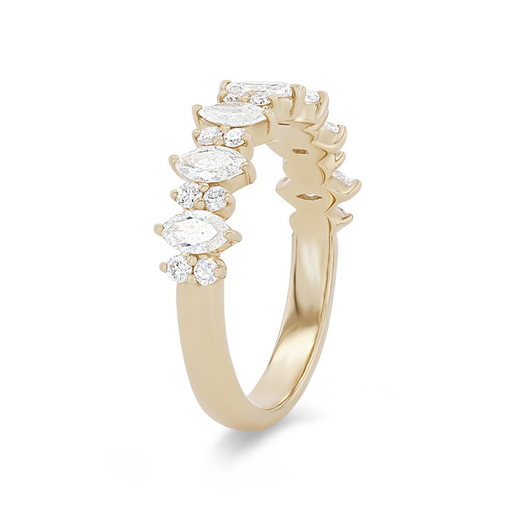 Alternating Vertical Marquise and Round Diamond Wedding Band In White Gold 14K
