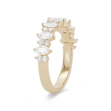 Alternating Vertical Marquise and Round Diamond Wedding Band In White Gold 14K