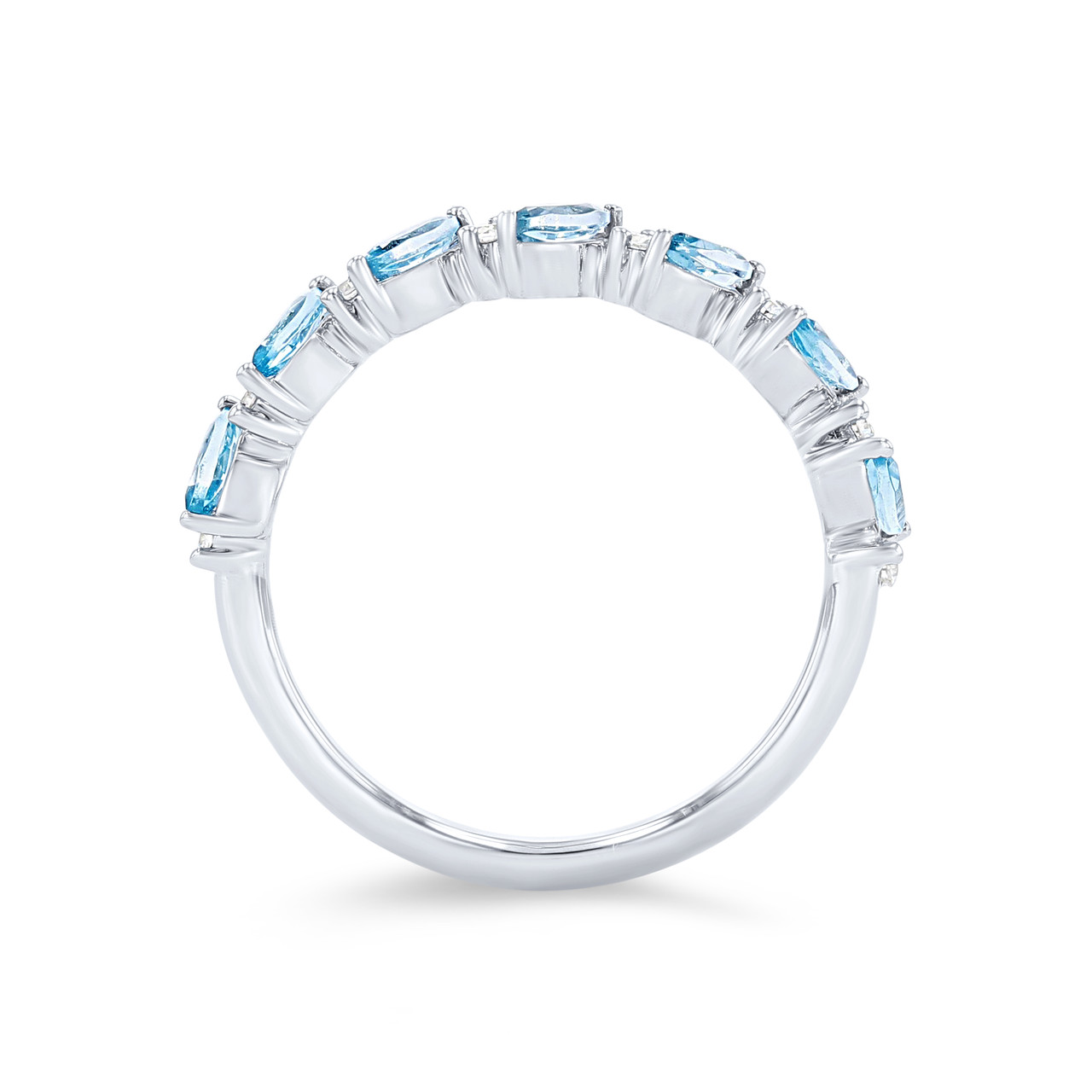 Alternating Marquise Blue Topaz and Diamond Wedding Band