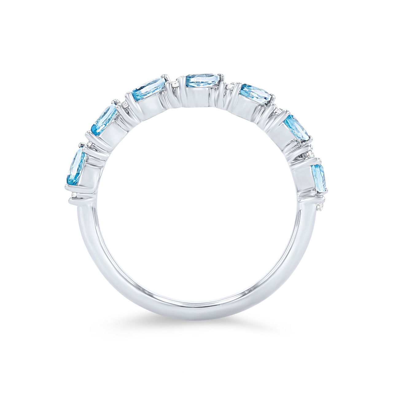 Alternating Marquise Blue Topaz and Diamond Wedding Band