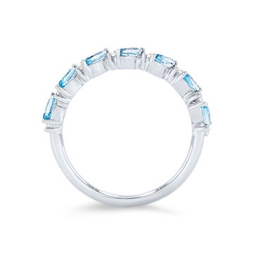 Alternating Marquise Blue Topaz and Diamond Wedding Band In White Gold 14K