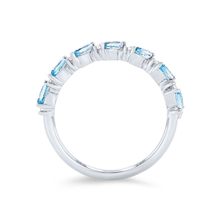 Alternating Marquise Blue Topaz and Diamond Wedding Band In White Gold 14K