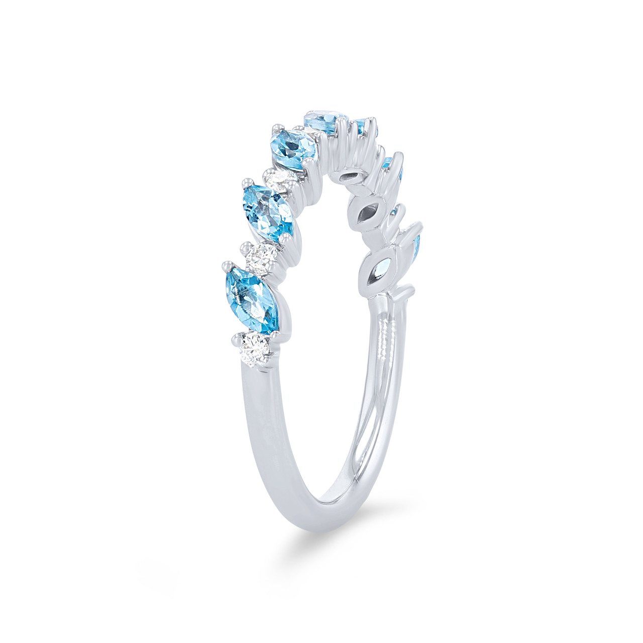 Alternating Marquise Blue Topaz and Diamond Wedding Band