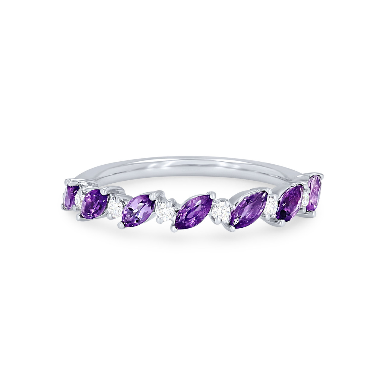 Alternating Marquise Amethyst and Diamond Wedding Band