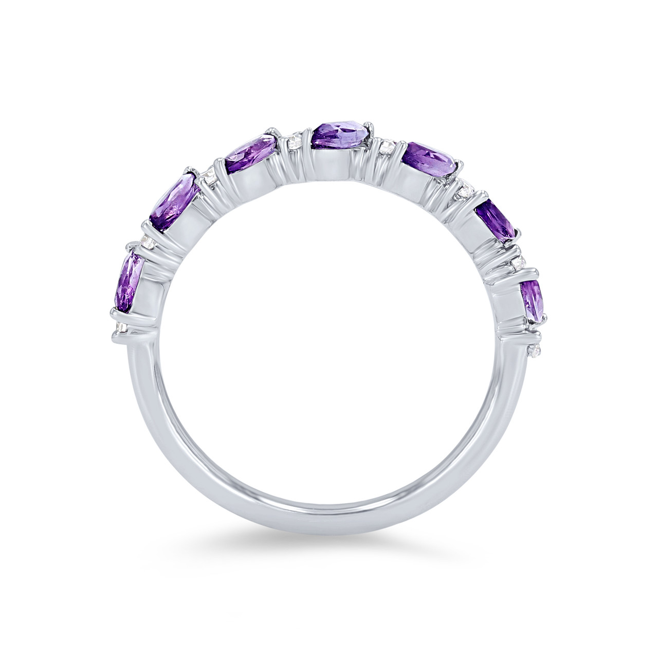 Alternating Marquise Amethyst and Diamond Wedding Band