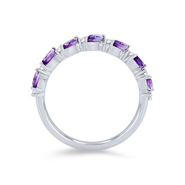 Alternating Marquise Amethyst and Diamond Wedding Band In Yellow Gold 14K