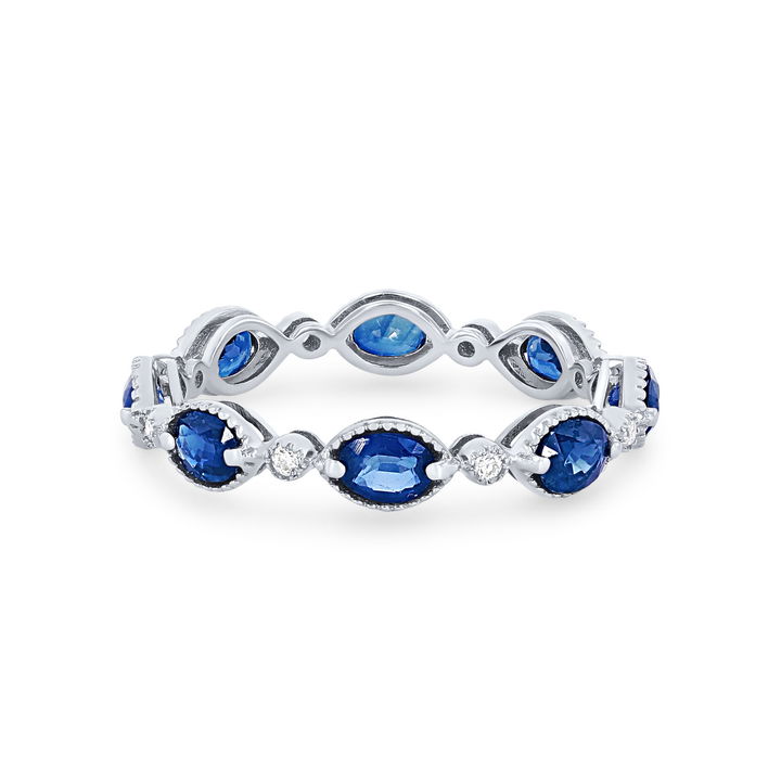 White Gold 14K Oval Sapphire and Diamond Eternity Band