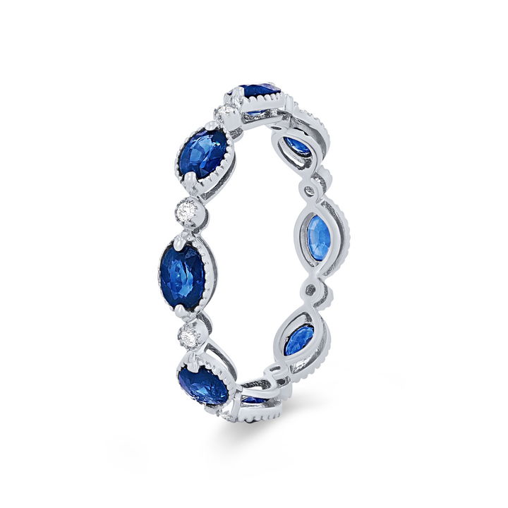 White Gold 14K Oval Sapphire and Diamond Eternity Band