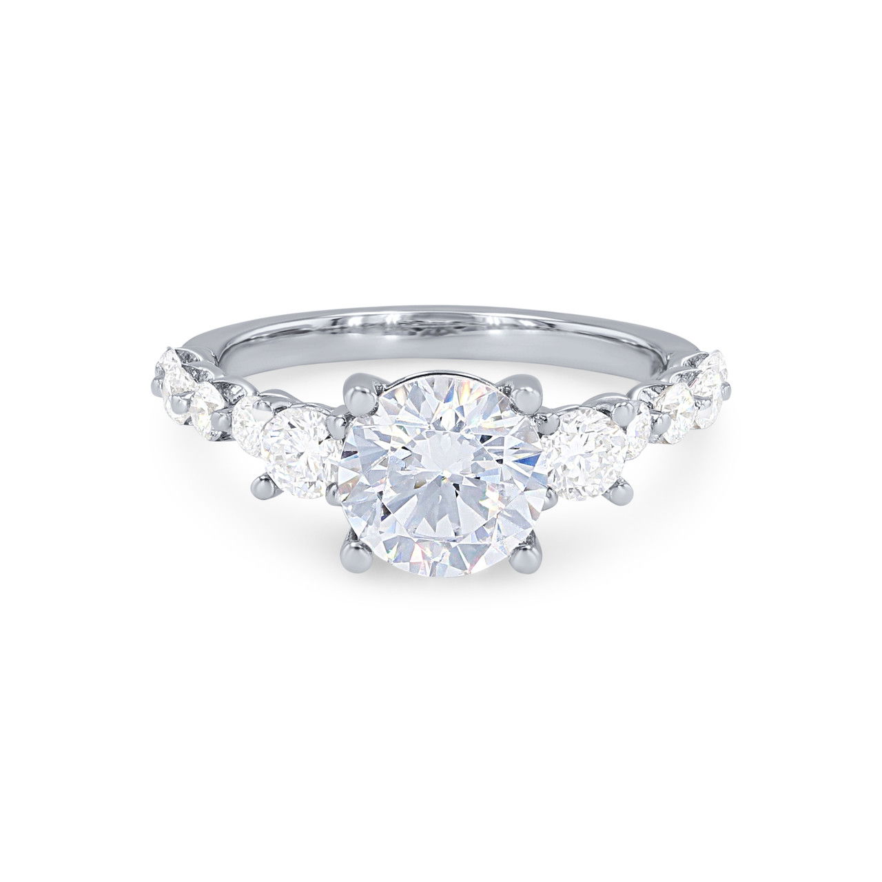 Three Stone Round Diamond Single Prong Engagement Setting