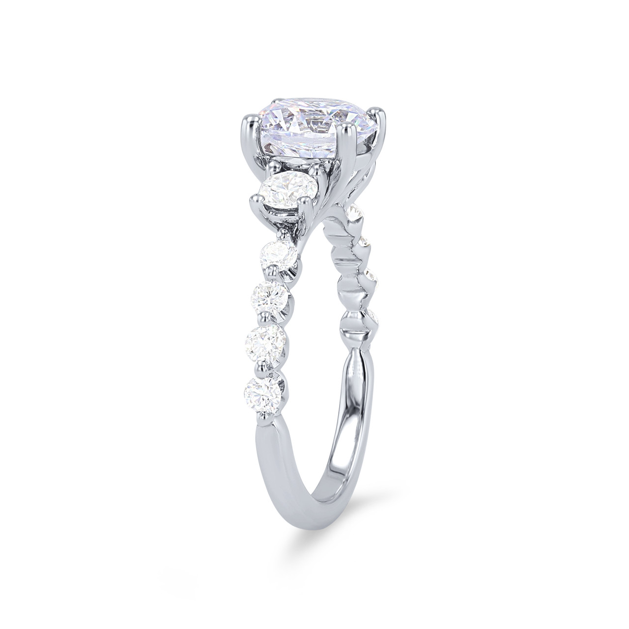 Three Stone Round Diamond Single Prong Engagement Setting