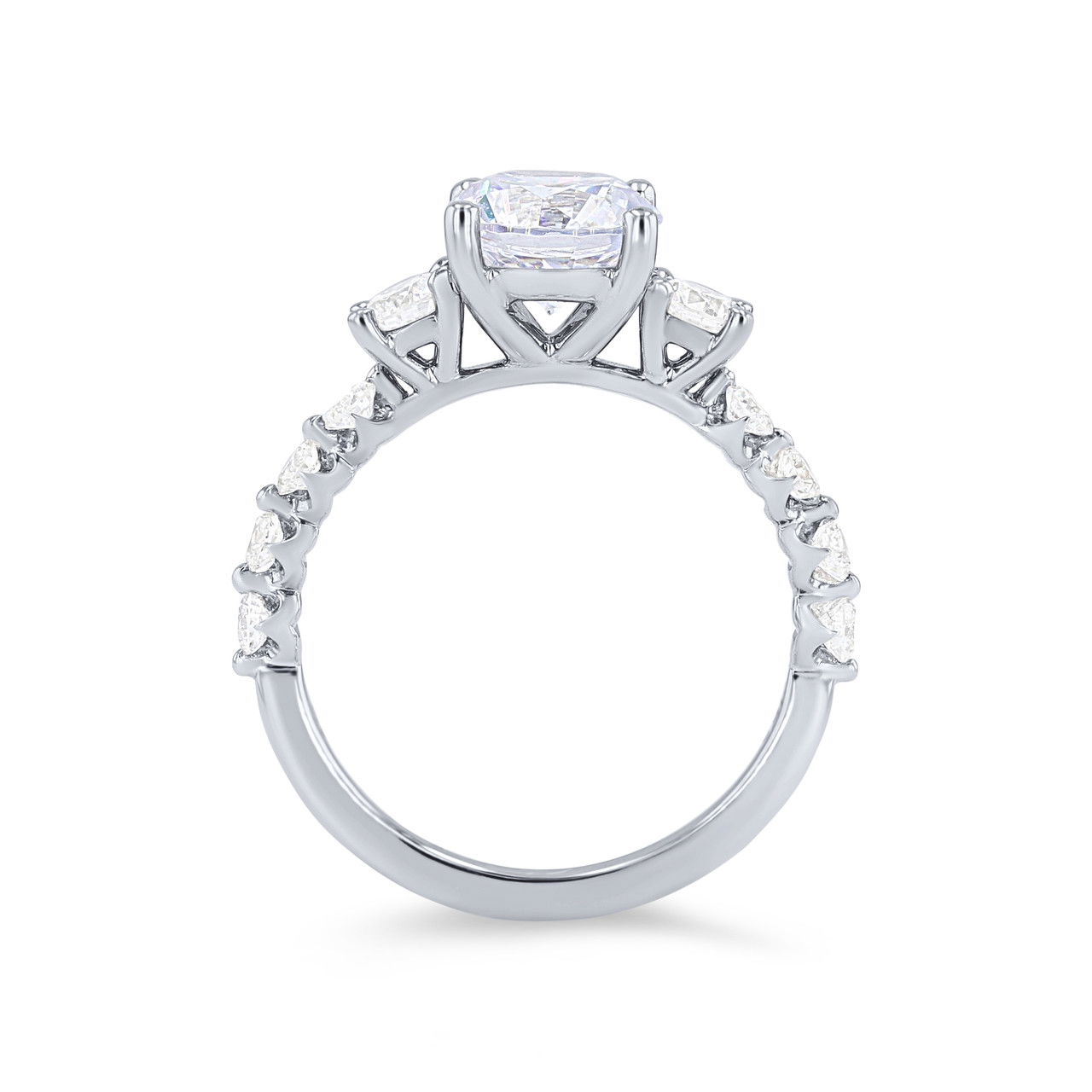 Three Stone Round Diamond Single Prong Engagement Setting