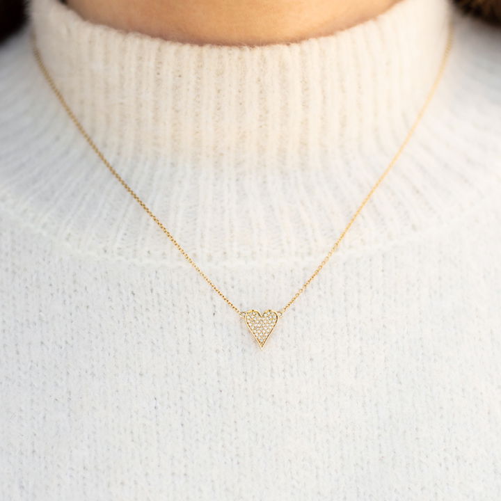 Pave Diamond Heart Pendant In Yellow Gold 14K