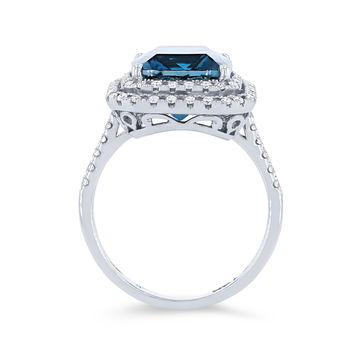 Double Halo London Blue Topaz Ring In White Gold 14K