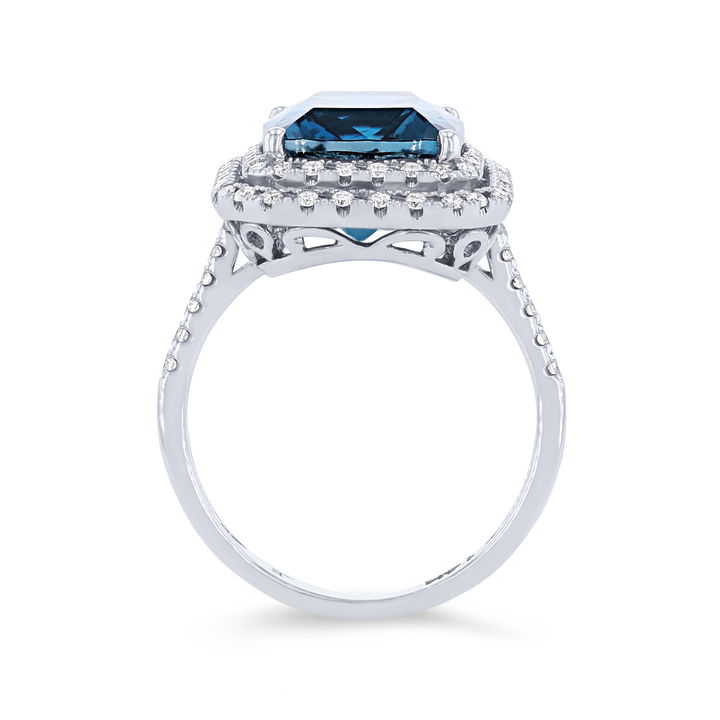 Double Halo London Blue Topaz Ring In White Gold 14K
