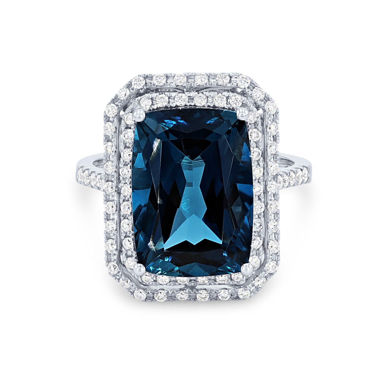 Double Halo London Blue Topaz Ring