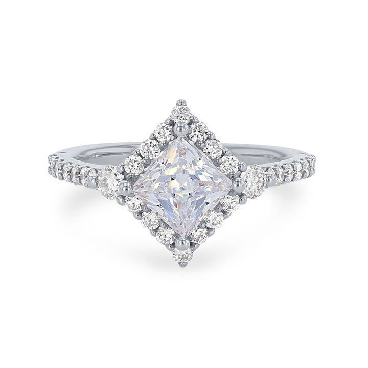 White Gold 14K Offset Princess Halo Engagement Setting