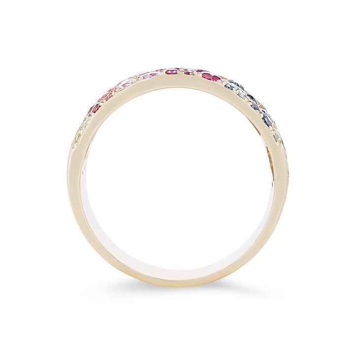 Rainbow Sapphire Cigar Band In Solid 14K Yellow Gold