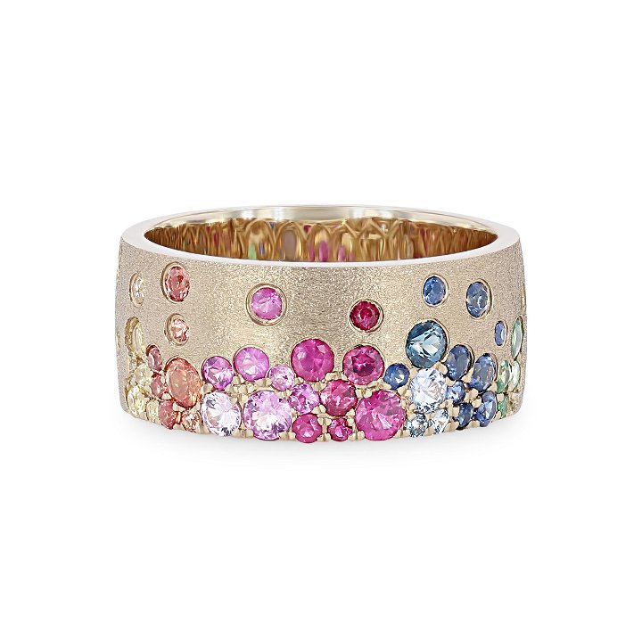 Yellow Gold 14K Rainbow Sapphire Cigar Band