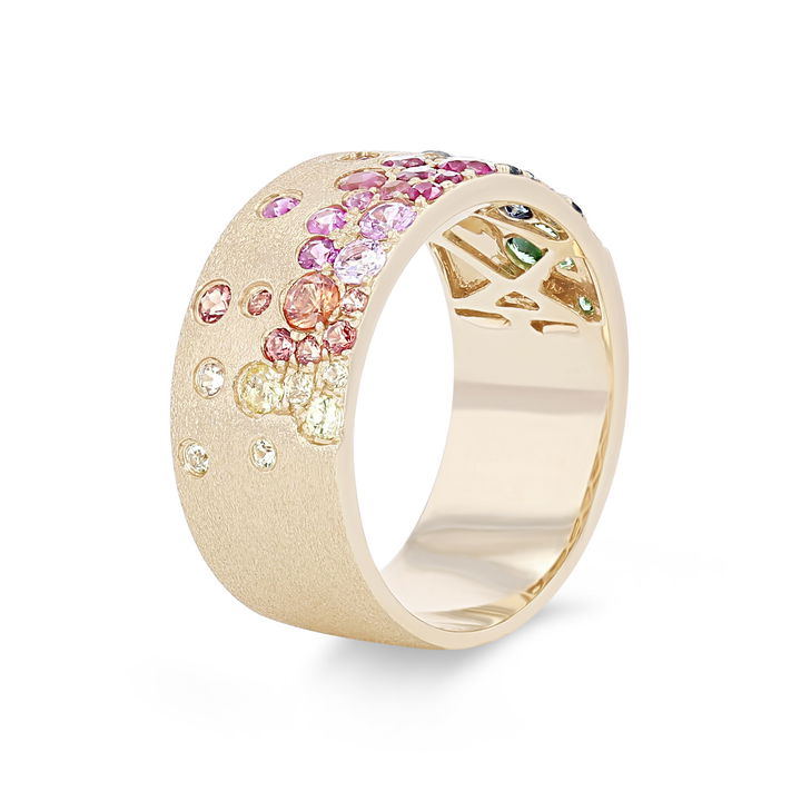 Yellow Gold 14K Rainbow Sapphire Cigar Band
