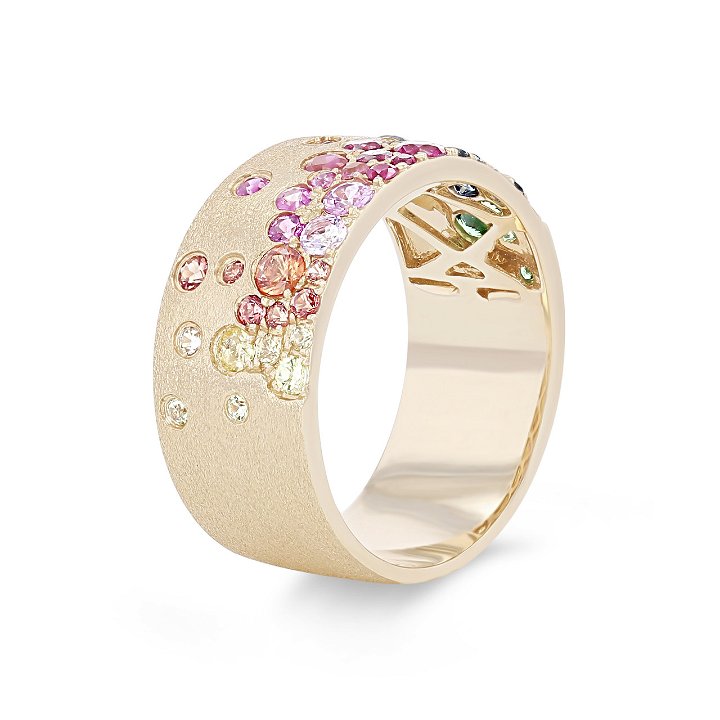 Yellow Gold 14K Rainbow Sapphire Cigar Band